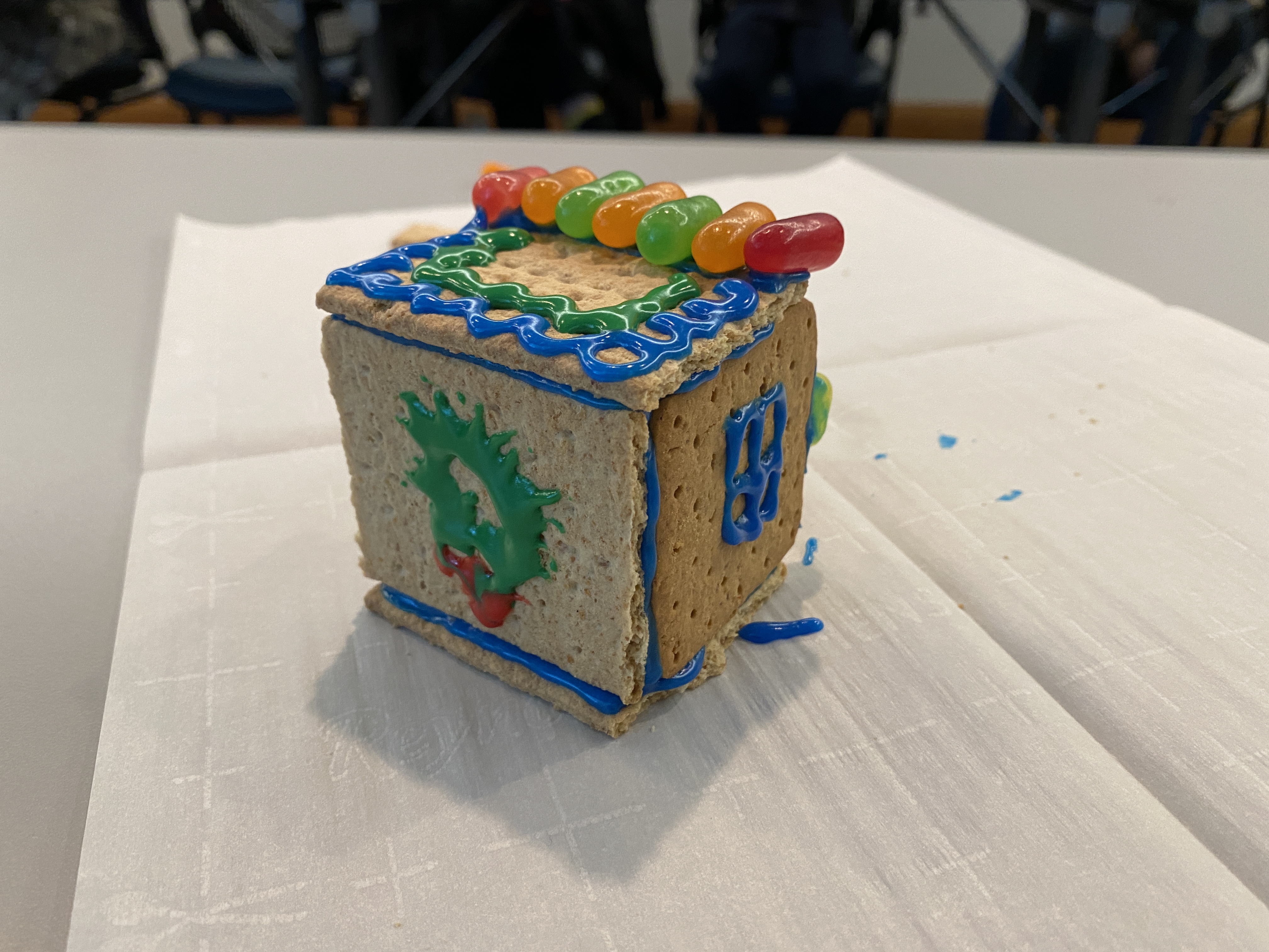 A decorated graham cracker house